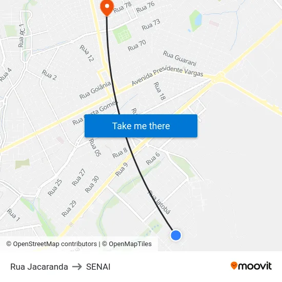 Rua Jacaranda to SENAI map