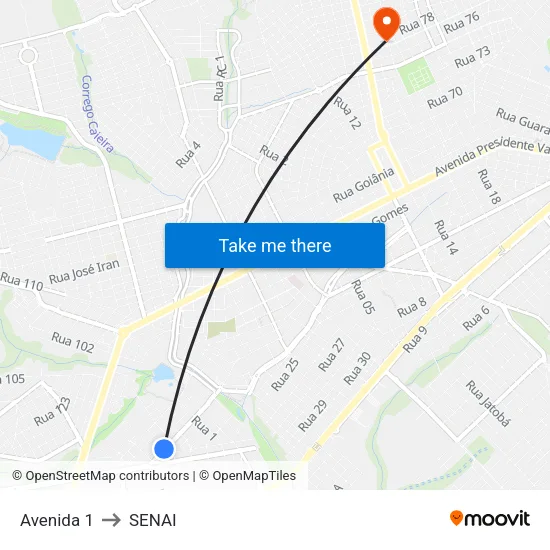 Avenida 1 to SENAI map