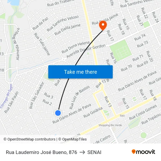 Rua Laudemiro José Bueno, 876 to SENAI map