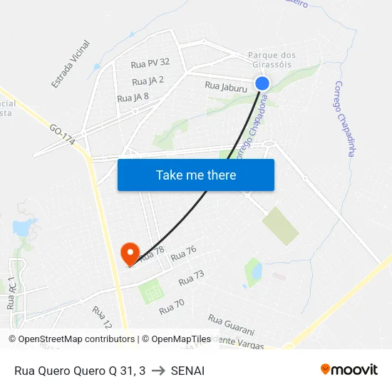 Rua Quero Quero Q 31, 3 to SENAI map