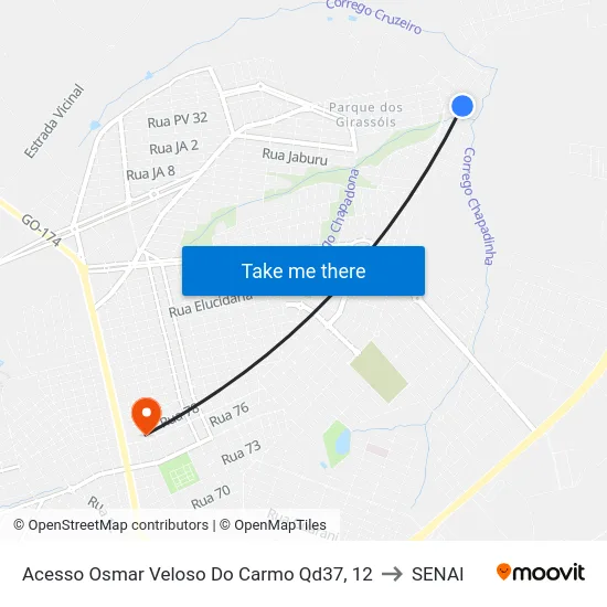 Acesso Osmar Veloso Do Carmo Qd37, 12 to SENAI map