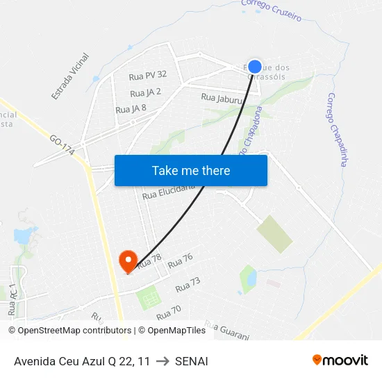 Avenida Ceu Azul Q 22, 11 to SENAI map