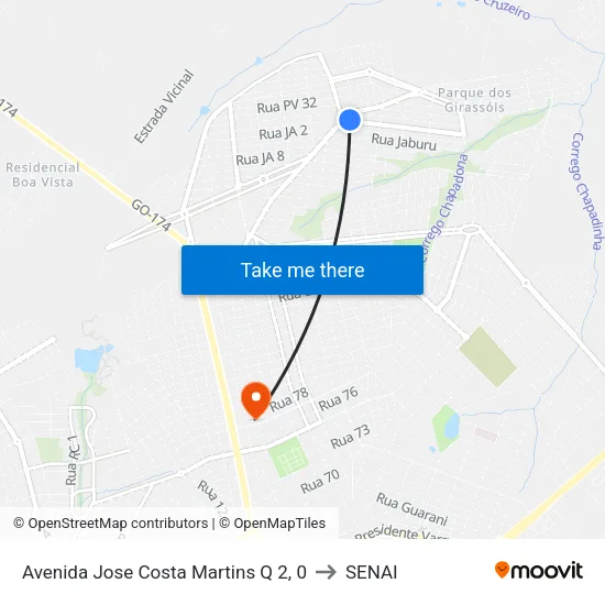Avenida Jose Costa Martins Q 2, 0 to SENAI map