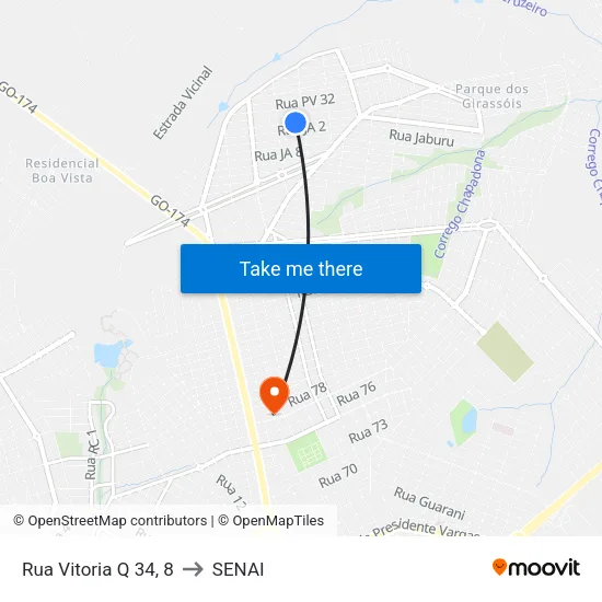 Rua Vitoria Q 34, 8 to SENAI map