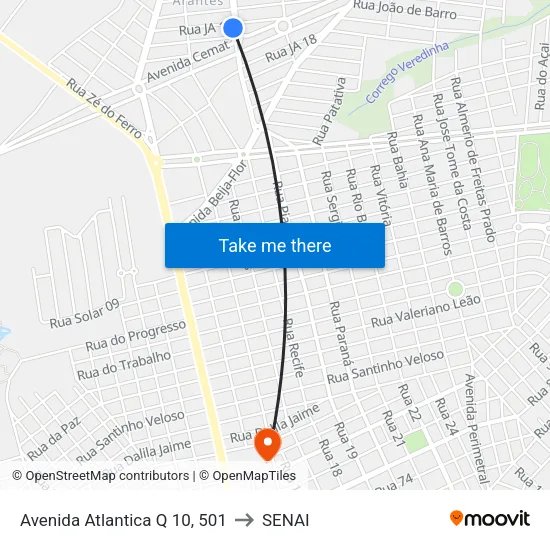 Avenida Atlantica Q 10, 501 to SENAI map