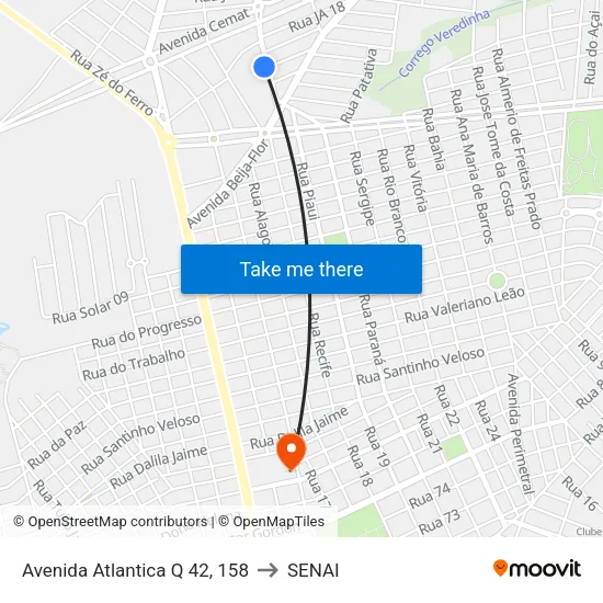 Avenida Atlantica Q 42, 158 to SENAI map