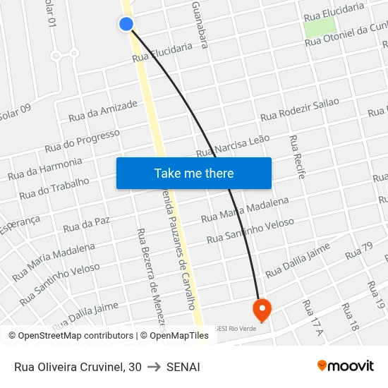 Rua Oliveira Cruvinel, 30 to SENAI map