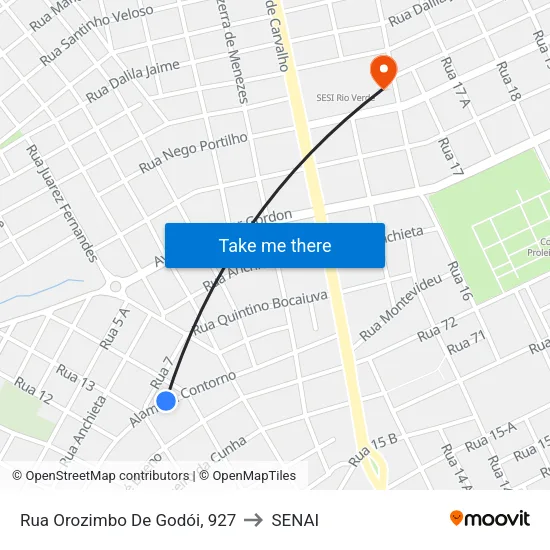 Rua Orozimbo De Godói, 927 to SENAI map