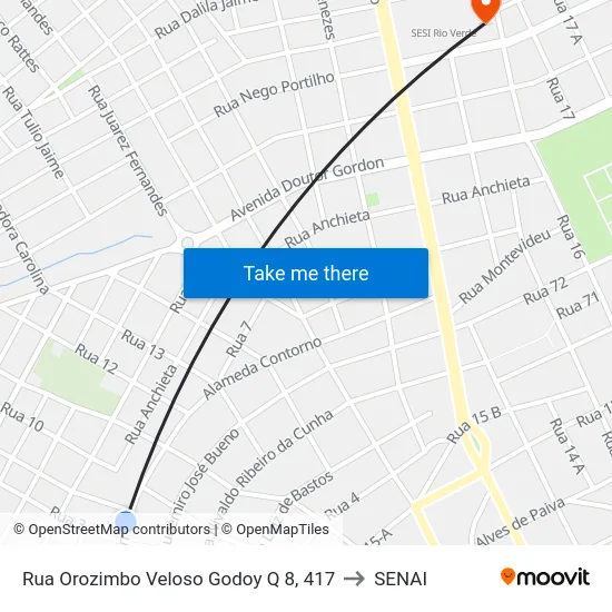 Rua Orozimbo Veloso Godoy Q 8, 417 to SENAI map