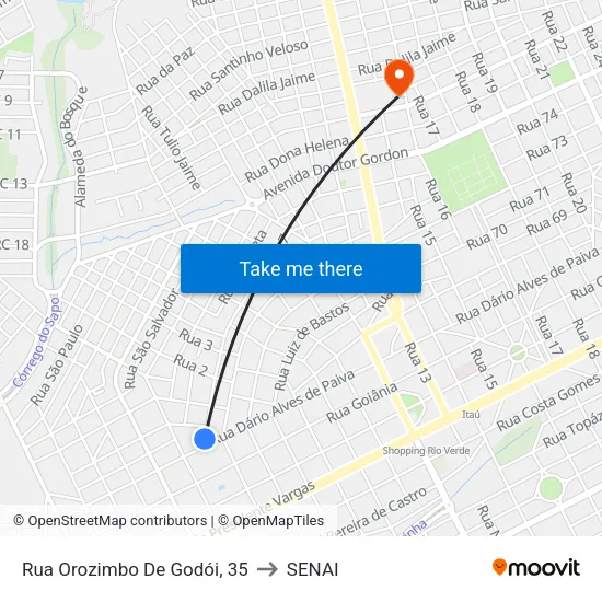 Rua Orozimbo De Godói, 35 to SENAI map
