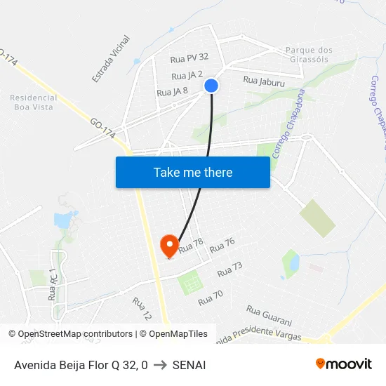 Avenida Beija Flor Q 32, 0 to SENAI map