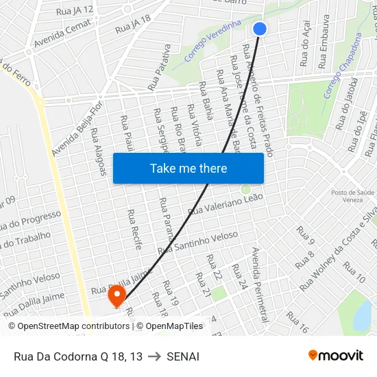Rua Da Codorna Q 18, 13 to SENAI map