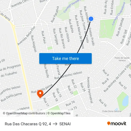 Rua Das Chacaras Q 92, 4 to SENAI map