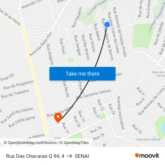 Rua Das Chacaras Q 94, 4 to SENAI map