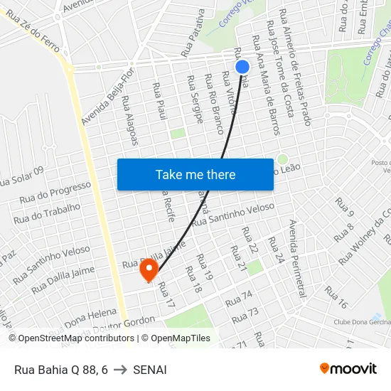 Rua Bahia Q 88, 6 to SENAI map