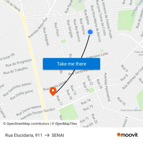 Rua Elucidaria, 911 to SENAI map