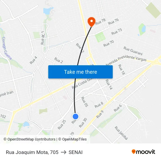 Rua Joaquim Mota, 705 to SENAI map