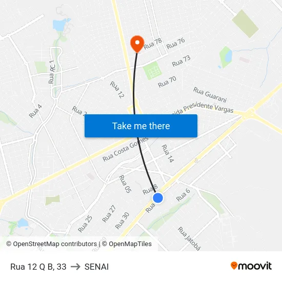 Rua 12 Q B, 33 to SENAI map