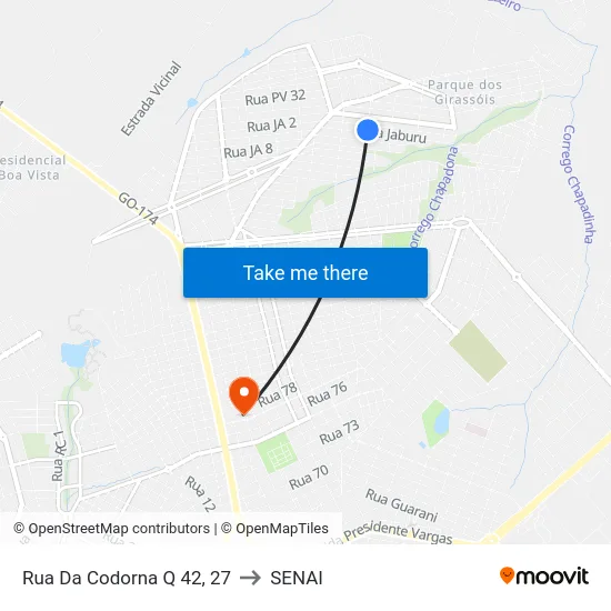 Rua Da Codorna Q 42, 27 to SENAI map