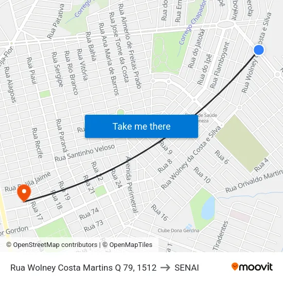 Rua Wolney Costa Martins Q 79, 1512 to SENAI map