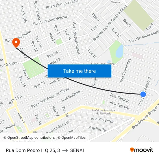Rua Dom Pedro II Q 25, 3 to SENAI map