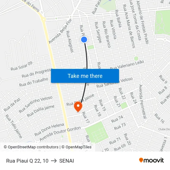 Rua Piaui Q 22, 10 to SENAI map