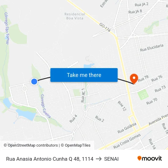 Rua Anasia Antonio Cunha Q 48, 1114 to SENAI map