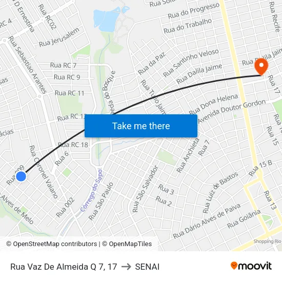Rua Vaz De Almeida Q 7, 17 to SENAI map