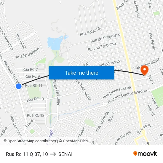 Rua Rc 11 Q 37, 10 to SENAI map