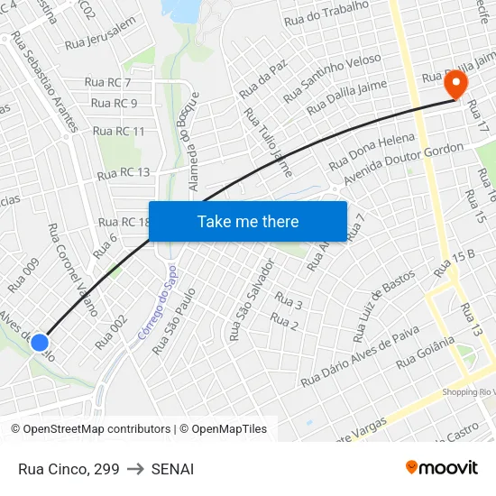 Rua Cinco, 299 to SENAI map