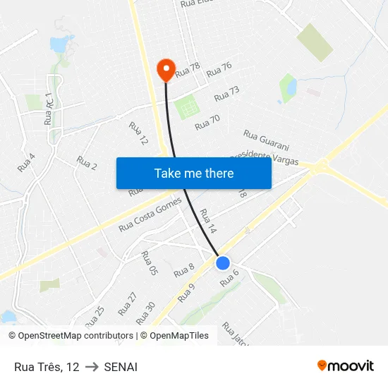 Rua Três, 12 to SENAI map