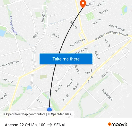 Acesso 22 Qd18a, 100 to SENAI map