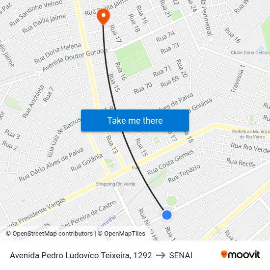 Avenida Pedro Ludovíco Teixeira, 1292 to SENAI map