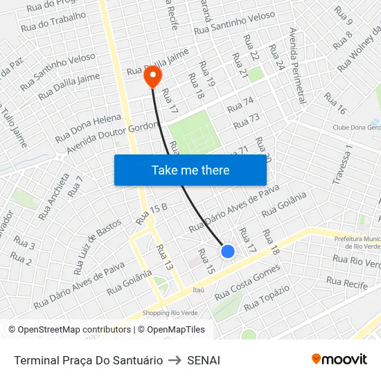 Terminal Praça Do Santuário to SENAI map