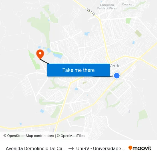 Avenida Demolincio De Carvalho Q 3, 918 to UniRV - Universidade de Rio Verde map