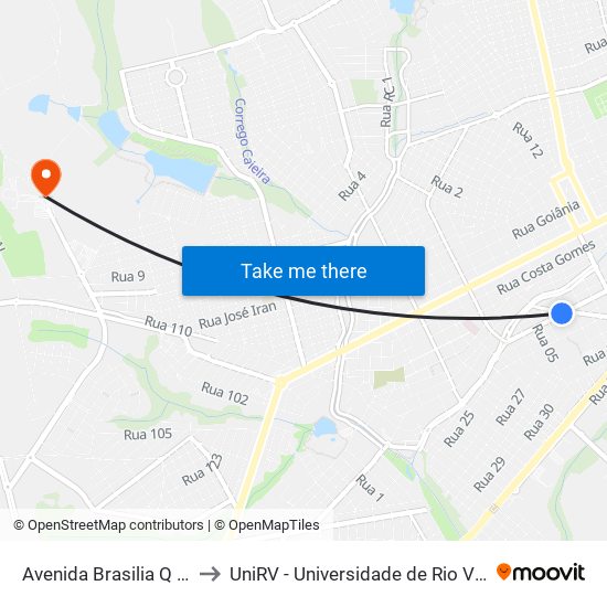 Avenida Brasilia Q 8, 0 to UniRV - Universidade de Rio Verde map