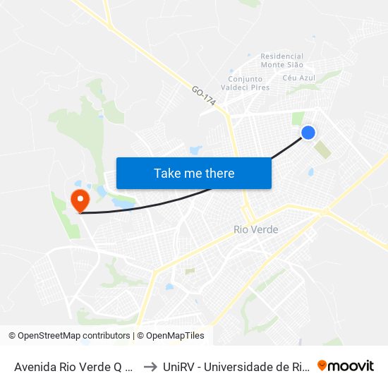 Avenida Rio Verde Q 44, 731 to UniRV - Universidade de Rio Verde map