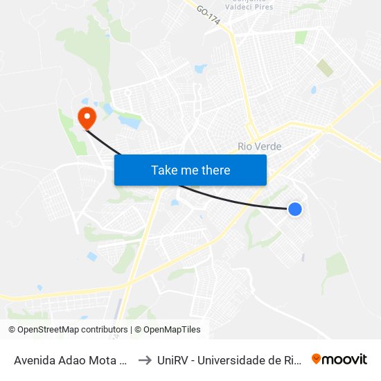 Avenida Adao Mota Q 33, 0 to UniRV - Universidade de Rio Verde map