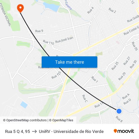 Rua 5 Q 4, 95 to UniRV - Universidade de Rio Verde map