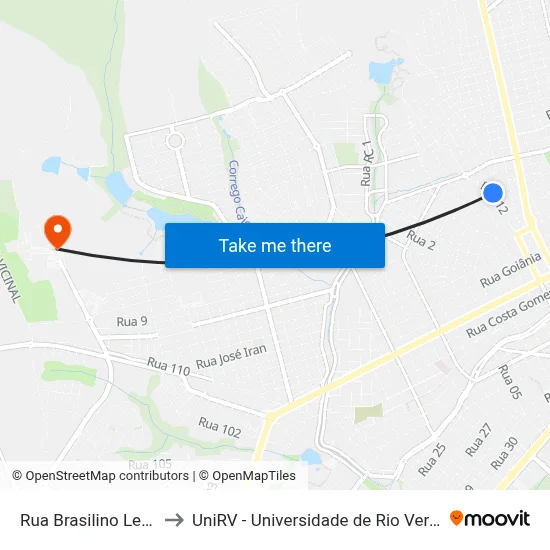 Rua Brasilino Leão to UniRV - Universidade de Rio Verde map
