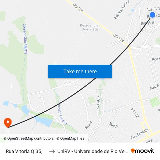 Rua Vitoria Q 35, 35 to UniRV - Universidade de Rio Verde map
