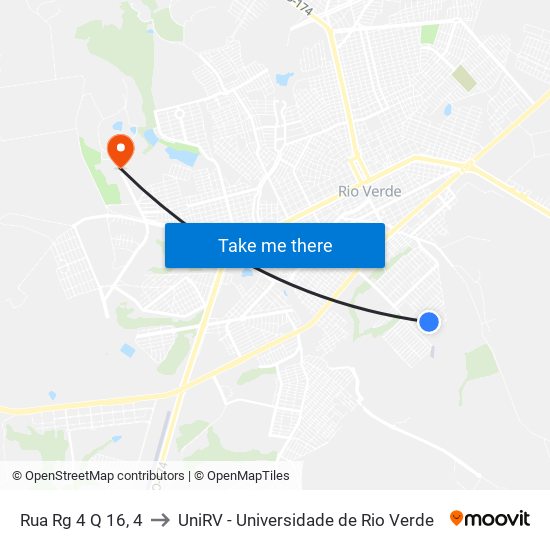 Rua Rg 4 Q 16, 4 to UniRV - Universidade de Rio Verde map