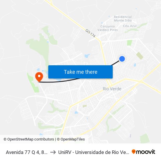 Avenida 77 Q 4, 806 to UniRV - Universidade de Rio Verde map