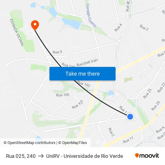 Rua 025, 240 to UniRV - Universidade de Rio Verde map