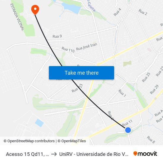 Acesso 15 Qd11, 18 to UniRV - Universidade de Rio Verde map
