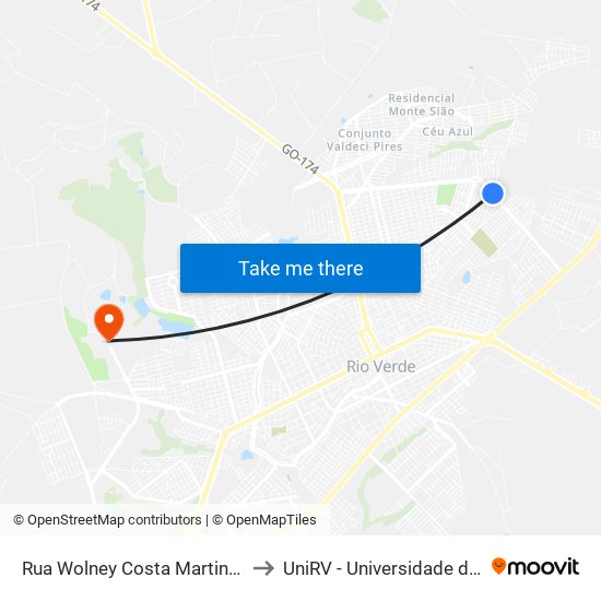 Rua Wolney Costa Martins Q 79, 1512 to UniRV - Universidade de Rio Verde map