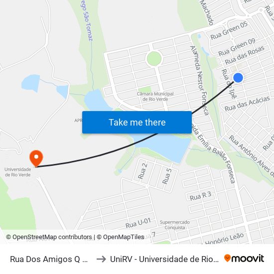 Rua Dos Amigos Q 22, 69 to UniRV - Universidade de Rio Verde map