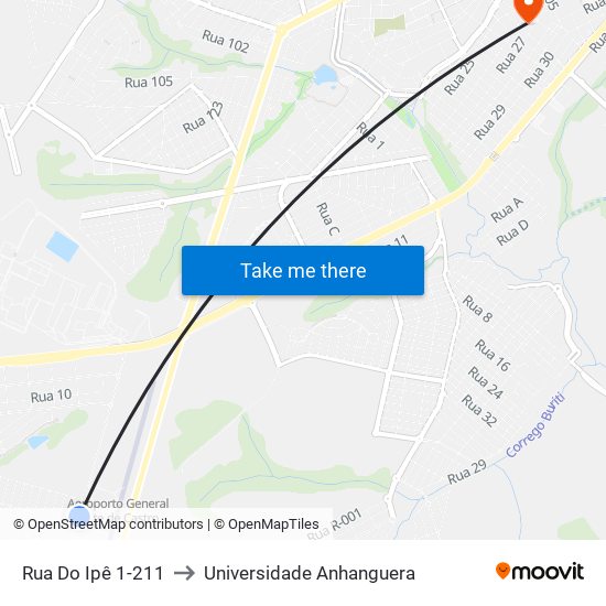 Rua Do Ipê 1-211 to Universidade Anhanguera map