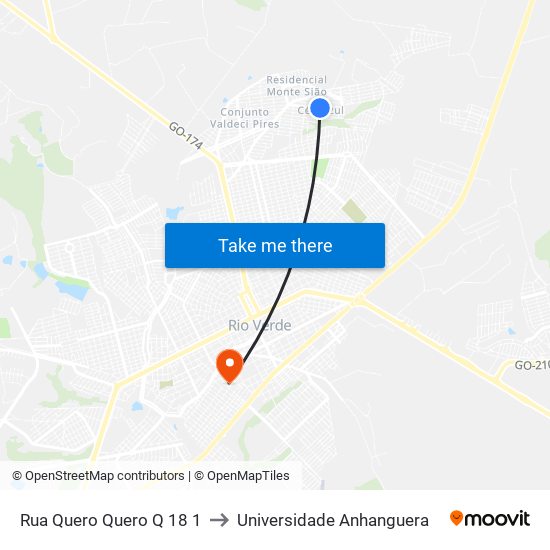 Rua Quero Quero Q 18 1 to Universidade Anhanguera map
