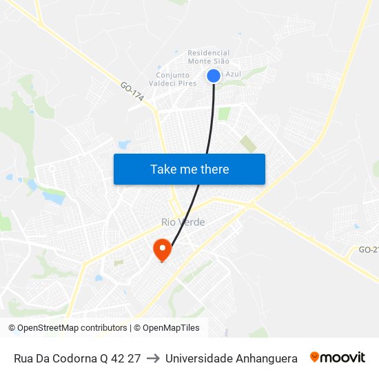 Rua Da Codorna Q 42 27 to Universidade Anhanguera map